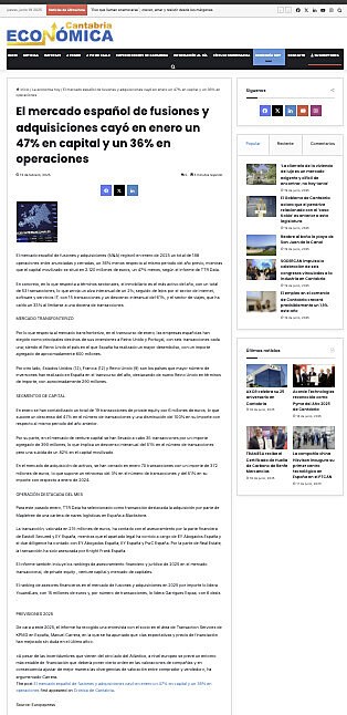 El mercado espaol de fusiones y adquisiciones cay en enero un 47% en capital y un 36% en operaciones
